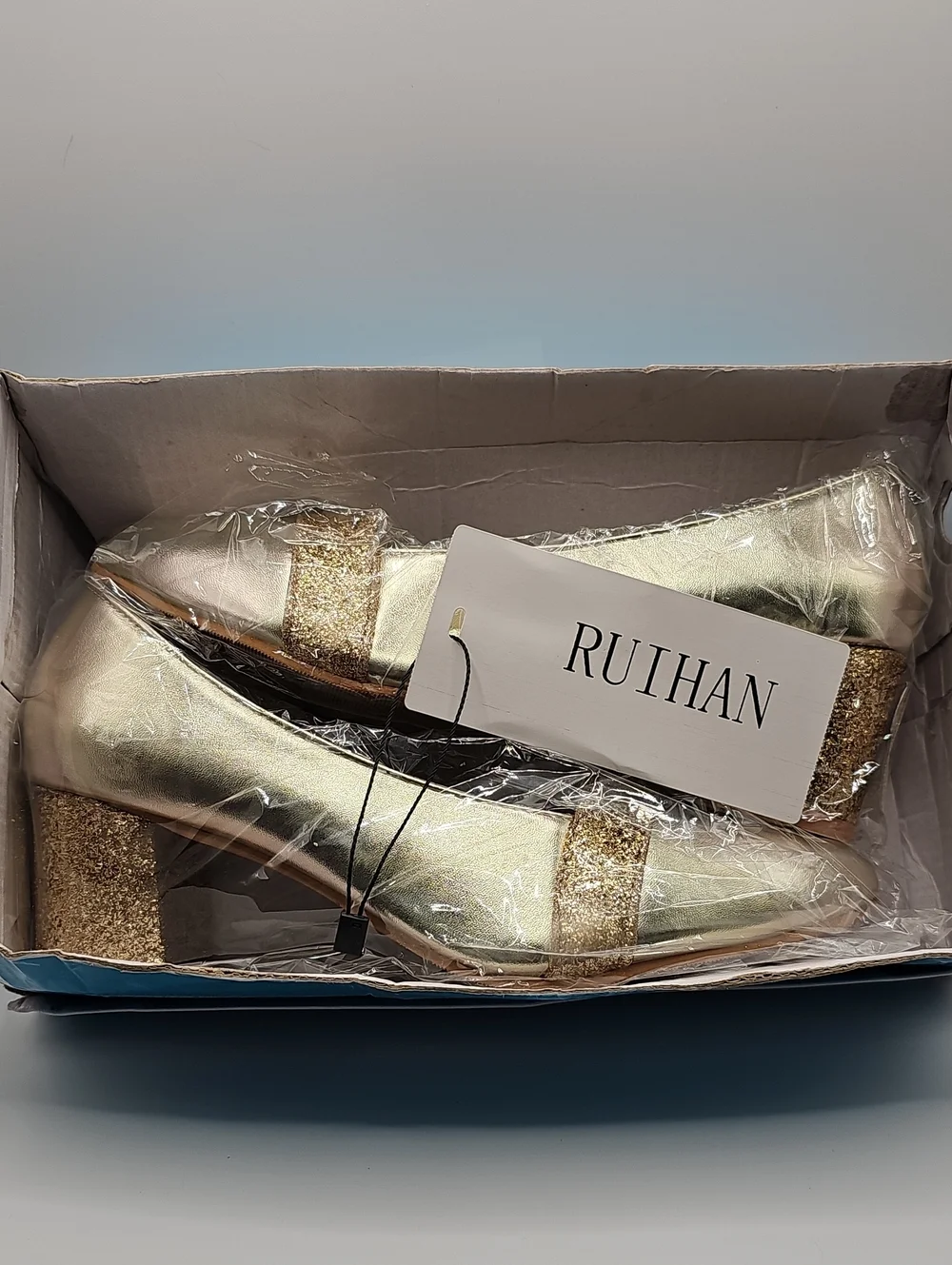 Gold Glitter Block Heel Pumps - Women's Dress Shoes 7.5